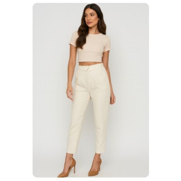 Catherine Gee Pants NWOT White Linen Silk Trousers Pleated Womens Size 6 - Picture 1 of 8